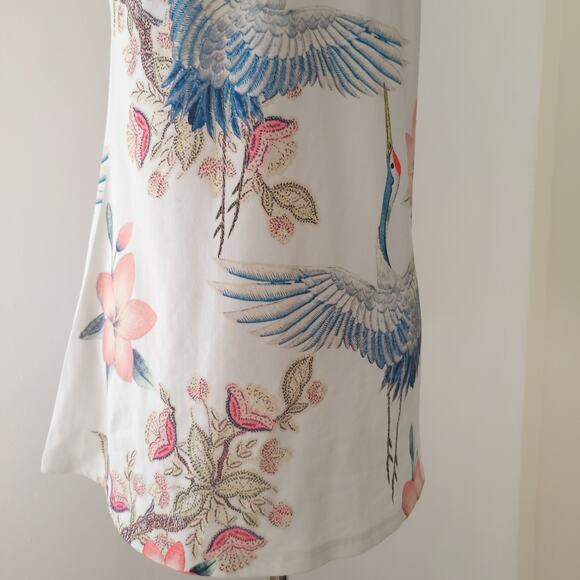 Gaze USA Tank Chocker Neck Cutout Crane Floral Print Swing Shape Women Small - Picture 7 of 11